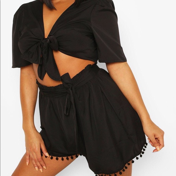 Boohoo Plus Other - Plus Tie Front Tassel Hem Beach Co-ord